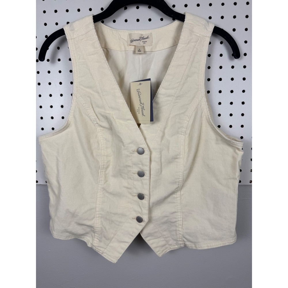 Universal Thread Cream Corduroy Button Front Vest Cream MRM9YL Size M NEW - Picture 1 of 6